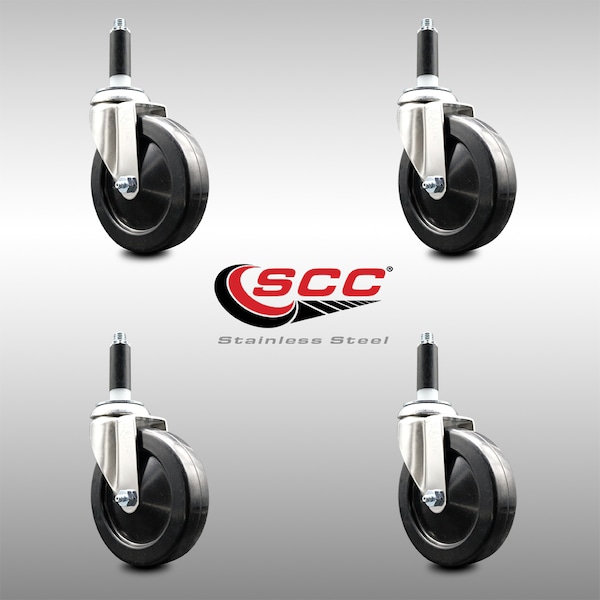 5 Inch 316SS Hard Rubber Wheel Swivel 7/8 Inch Expanding Stem Caster Set SCC